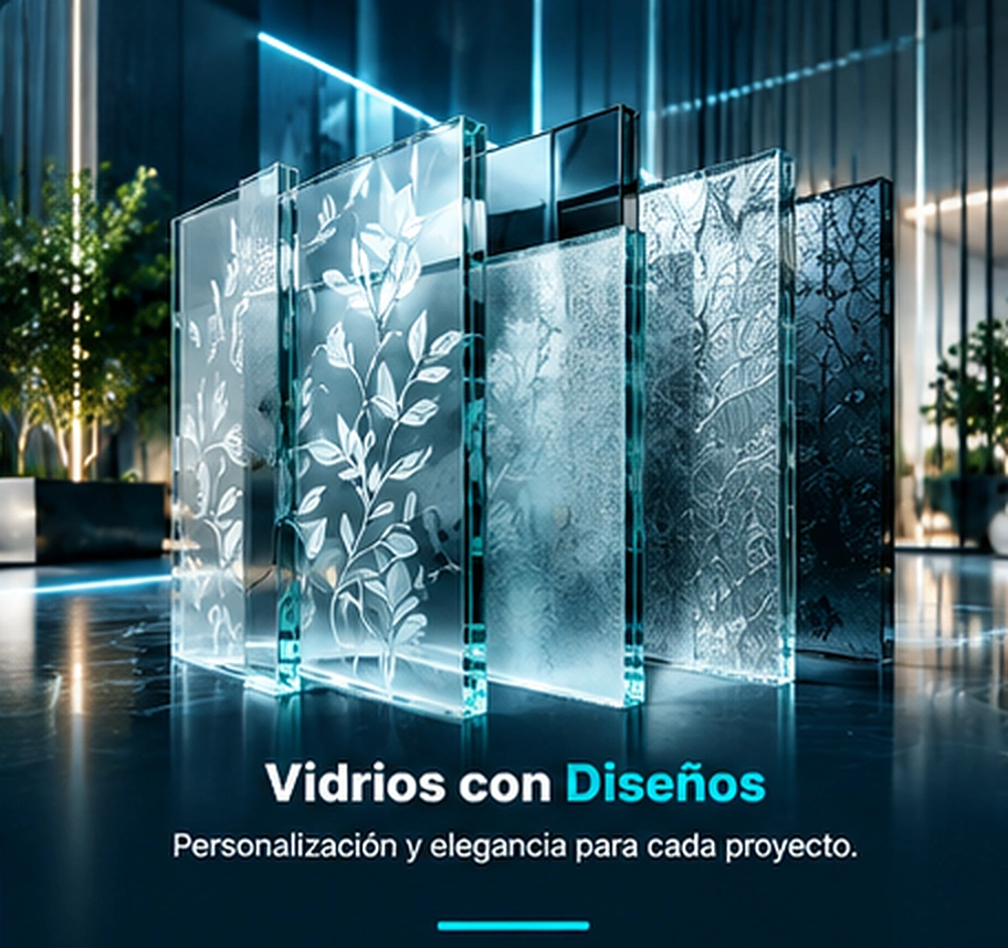 Vidrios con Diseños. Fotografía ilustrativa con título y descripción integrados.